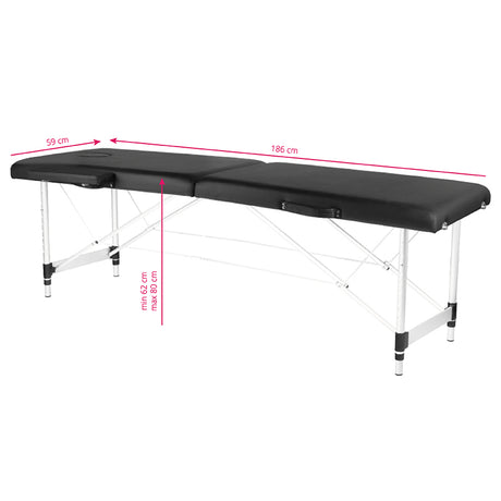 Folding massage table, aluminum, comfort, 2 black segments