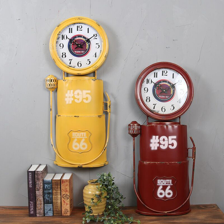Barber Shop Decoration Clock Vintage Yellow Gas Pump