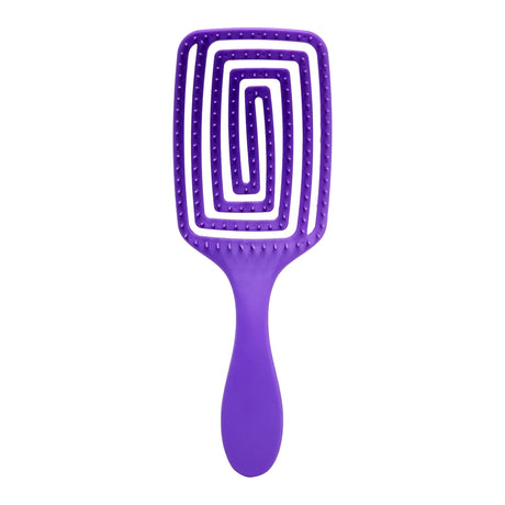 Front view of the Detangling O-327 Flexible Hair Brush in purple, showcasing its spiral bristle design for effective detangling.