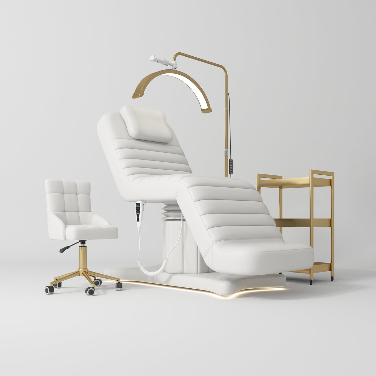 Manufakturo Grandeur White The Complete Studio Set - Beauty Bed, Chair, Moonlight & Trolley