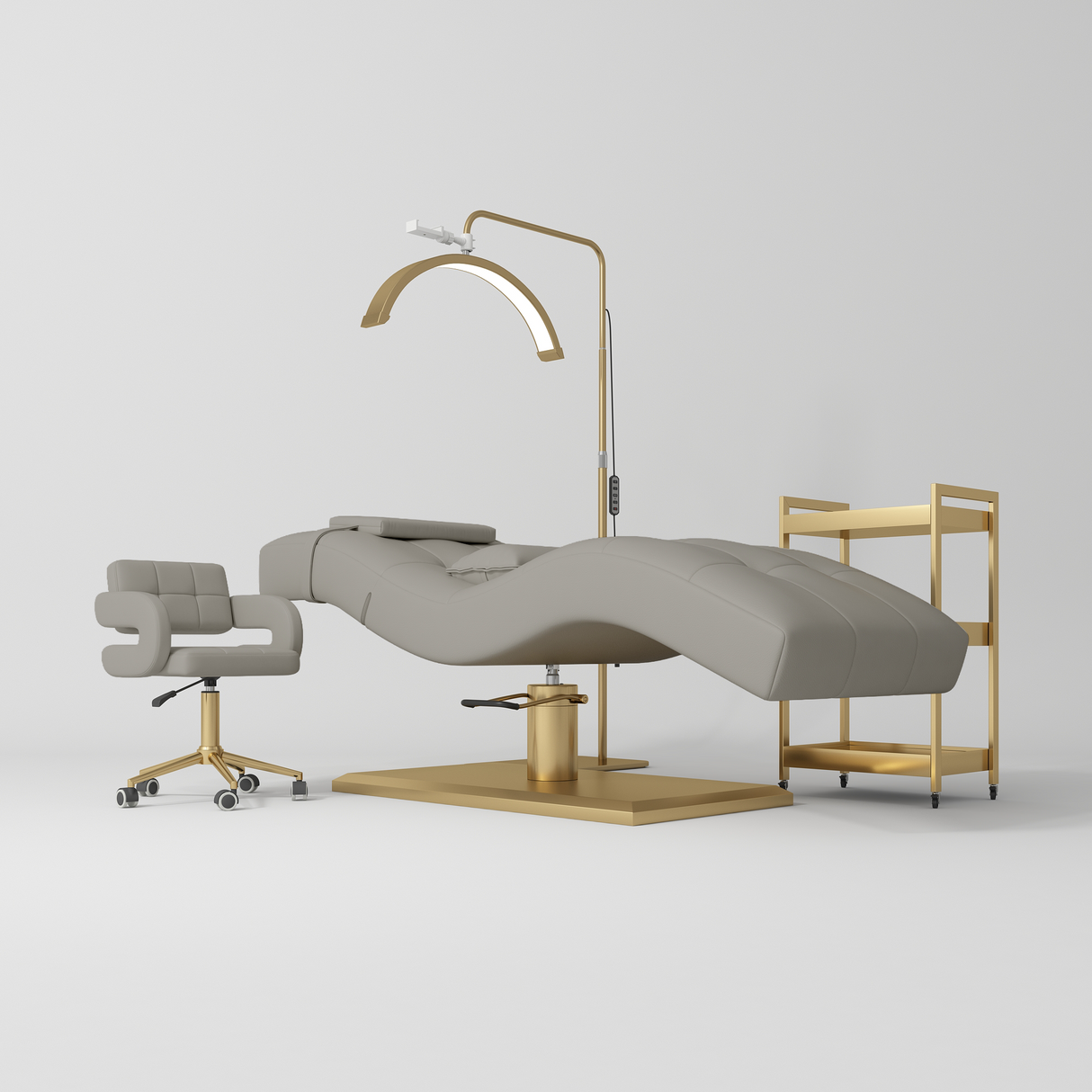 Manufakturo Prestige Pearl Greige The Complete Studio Set - Lash Bed, Chair, Moonlight & Trolley