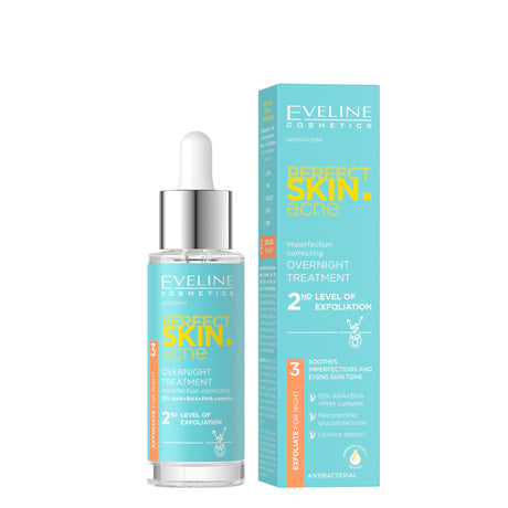 Eveline Perfect Skin Acne Night Treatment 10% Acid Complex AHA+PHA+BHA - Roxie Cosmetics
