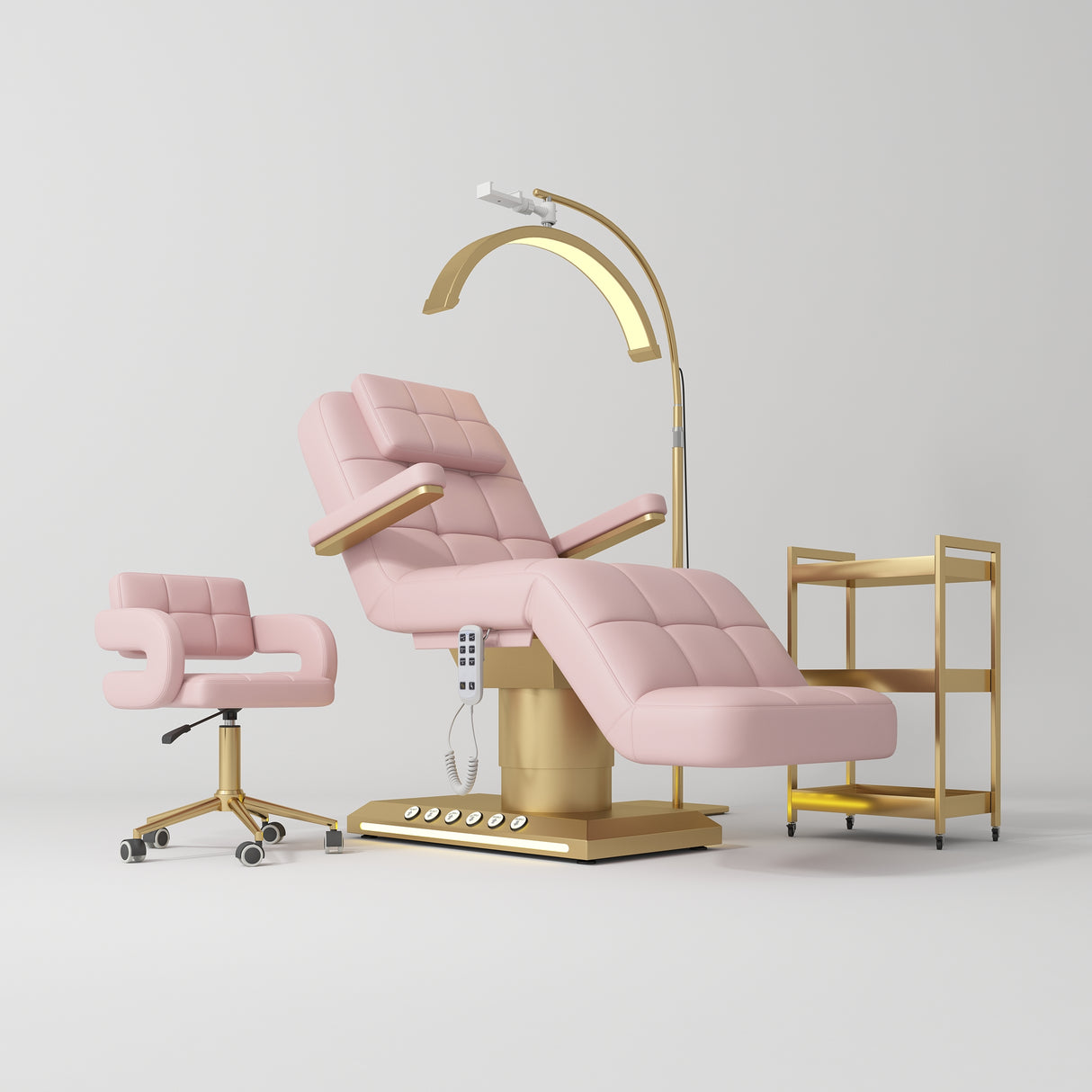 Manufakturo Saphir version B Bare Blush – 4-Piece Beauty Studio Set: Luxury Bed, Chair, Lamp & Trolley