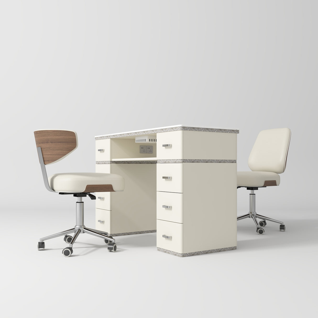 Manufakturo Manicure Crystal Touch Set - Table with Absorber & Two Chairs Creamy