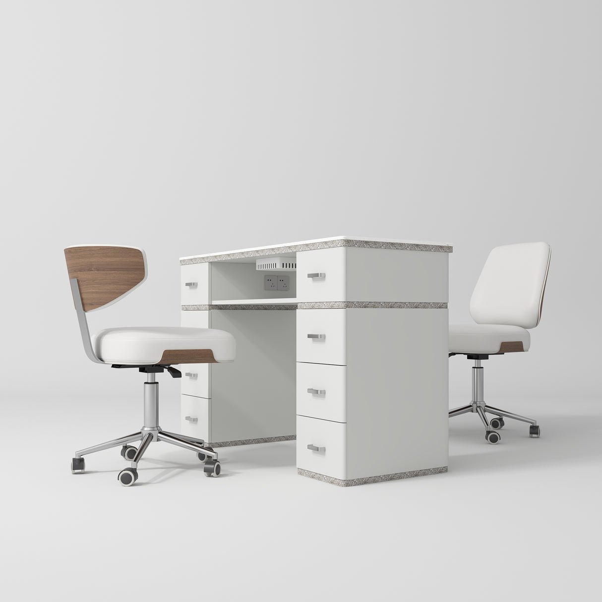 Manufakturo Manicure Crystal Touch Set - Table with Absorber & Two Chairs White