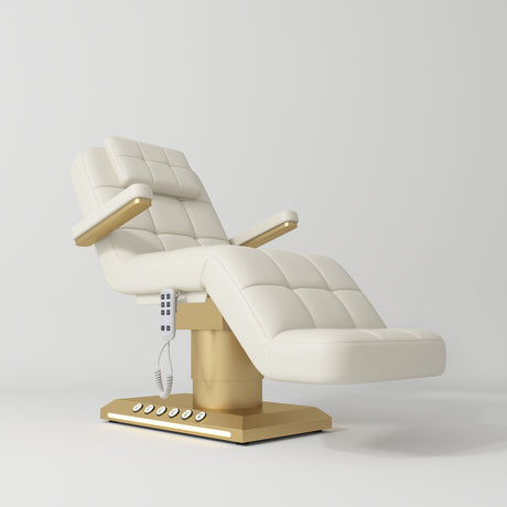 Manufakturo Saphir version B Creamy – 4-Piece Beauty Studio Set: Luxury Bed, Chair, Lamp & Trolley