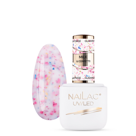 NaiLac Hybrid UV/LED Glammy Rubber Base Milk & Confetti