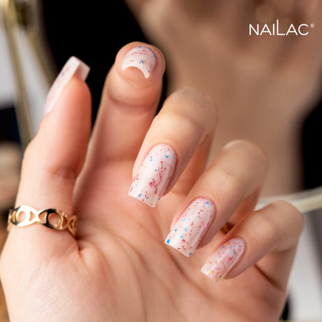 NaiLac Hybrid UV/LED Glammy Rubber Base Milk & Confetti Hand