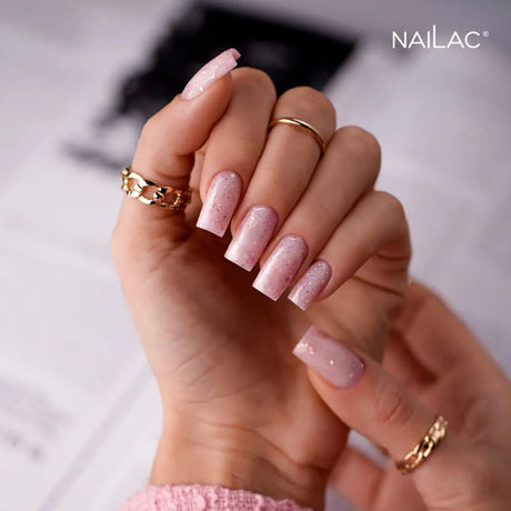 NaiLac Hybrid UV/LED Glammy Rubber Base Milk & Purple Nails