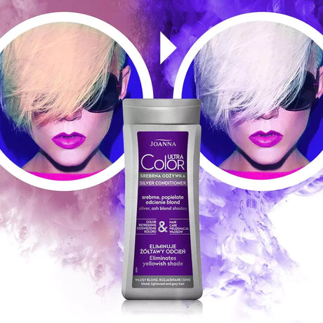 Joanna Ultra Color Silver Conditioner Eliminate Yellow Shade Before and After