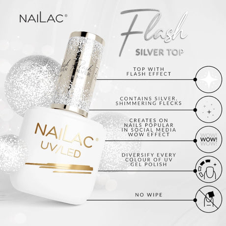 NaiLac Hybrid UV/LED Top Flash Silver Top No Wipe