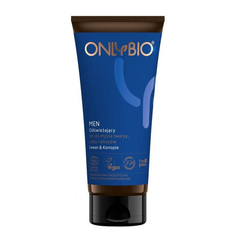 onlybio men refreshing wash gel for hair body and face 200ml vegan