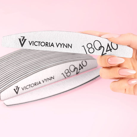 Victoria Vynn Crescent Grey Nail Files 180/240 10pcs in hands