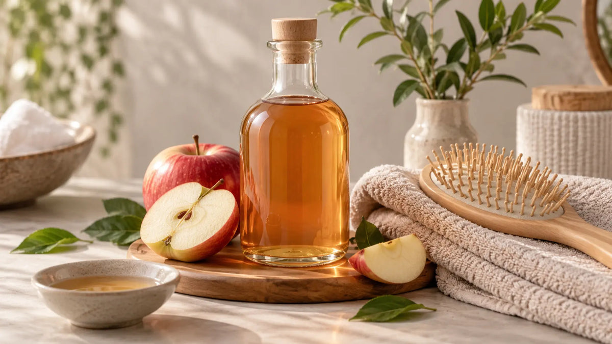 Haircare editorial in soft natural light: Apple Cider Vinegar Hair Rinse