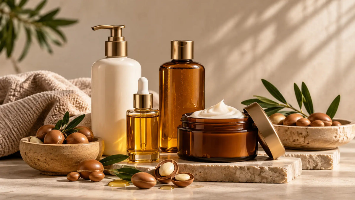 Haircare editorial in soft natural light: Argan Oil Hair Products