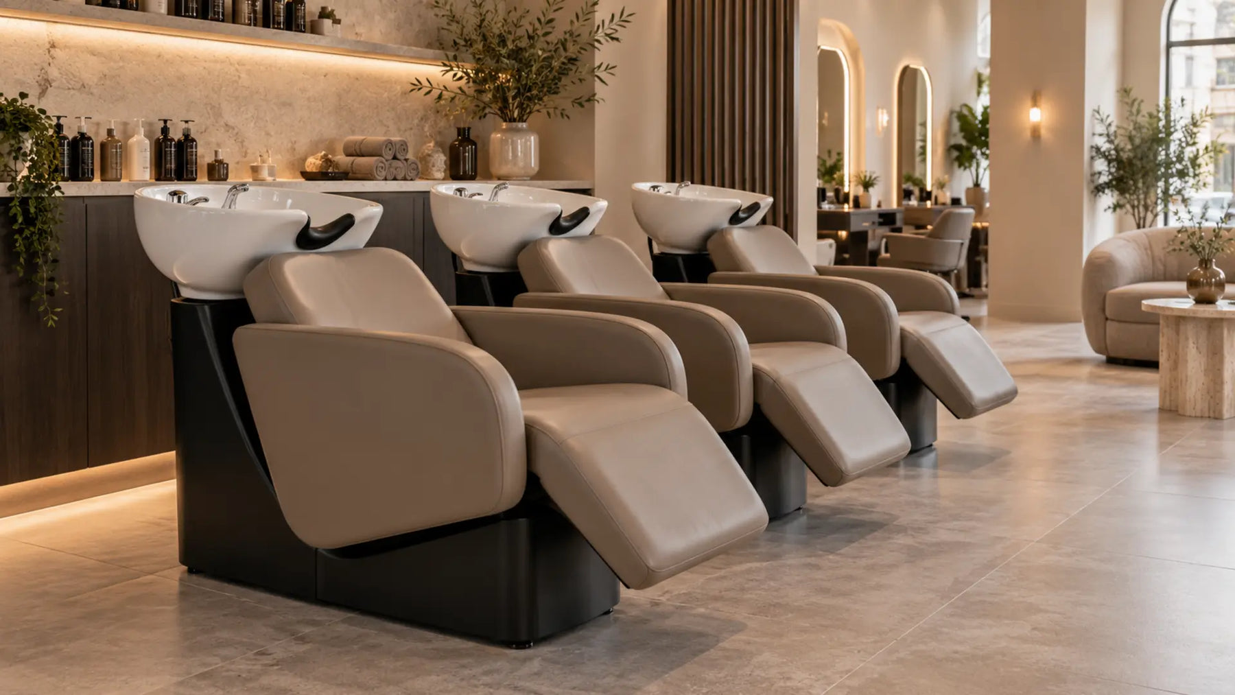 Premium professional salon interior: Backwash Unit Client Comfort