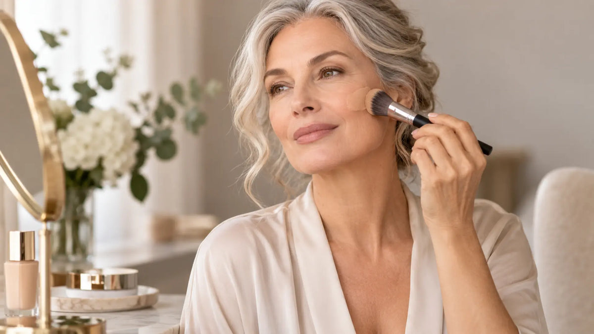 Beauty makeup editorial in warm neutral tones: Choose Foundation for Mature Skin