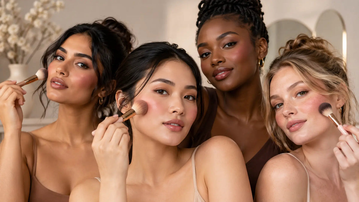 Beauty makeup editorial in warm neutral tones: The Best Way to Apply Blush According to Your Face Shape