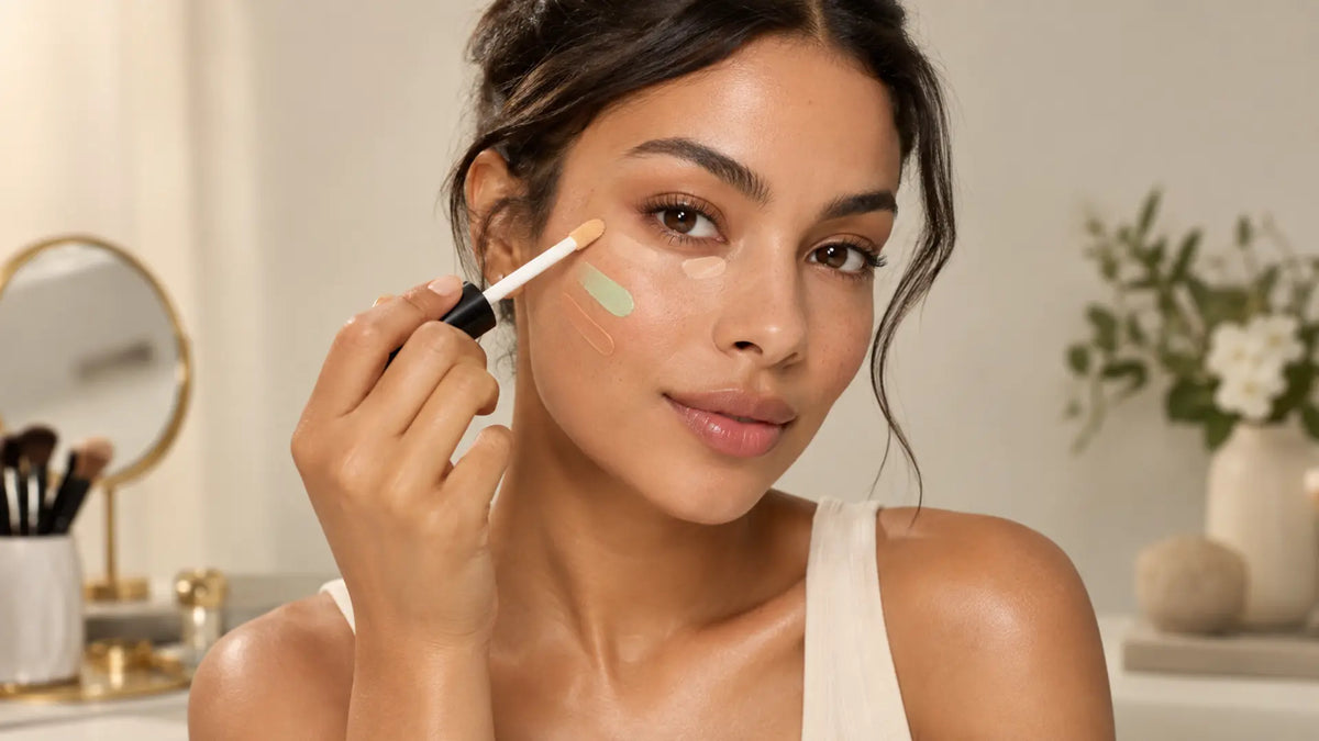 Beauty makeup editorial in warm neutral tones: Colour Correcting Makeup