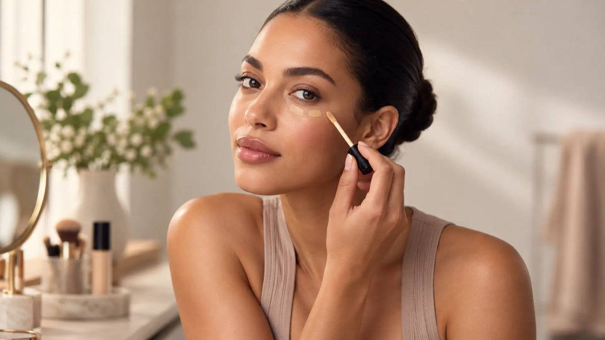 Beauty makeup editorial in warm neutral tones: Types of Concealer