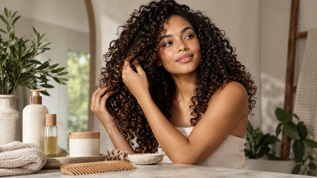 Haircare editorial in soft natural light: Products for Curly Hair
