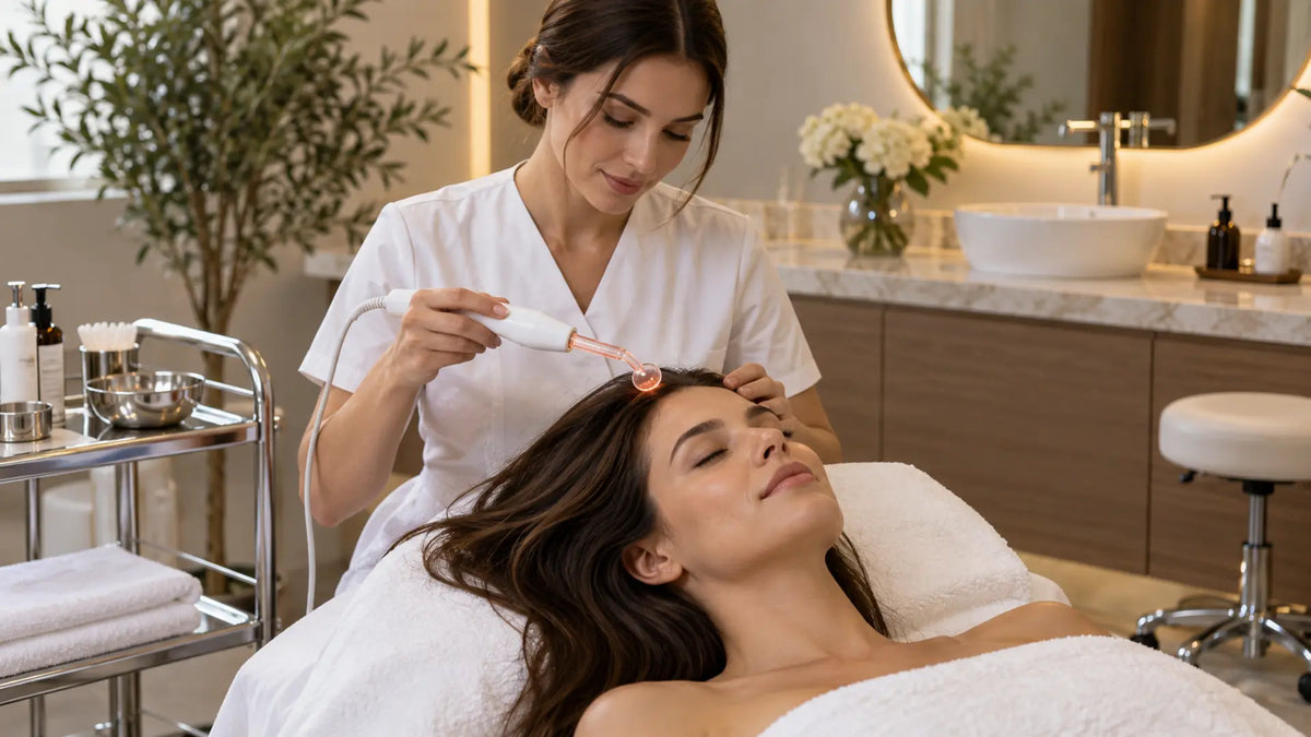 Professional salon equipment in a clean treatment room: Darsonval - an effective support for falling hair and not only