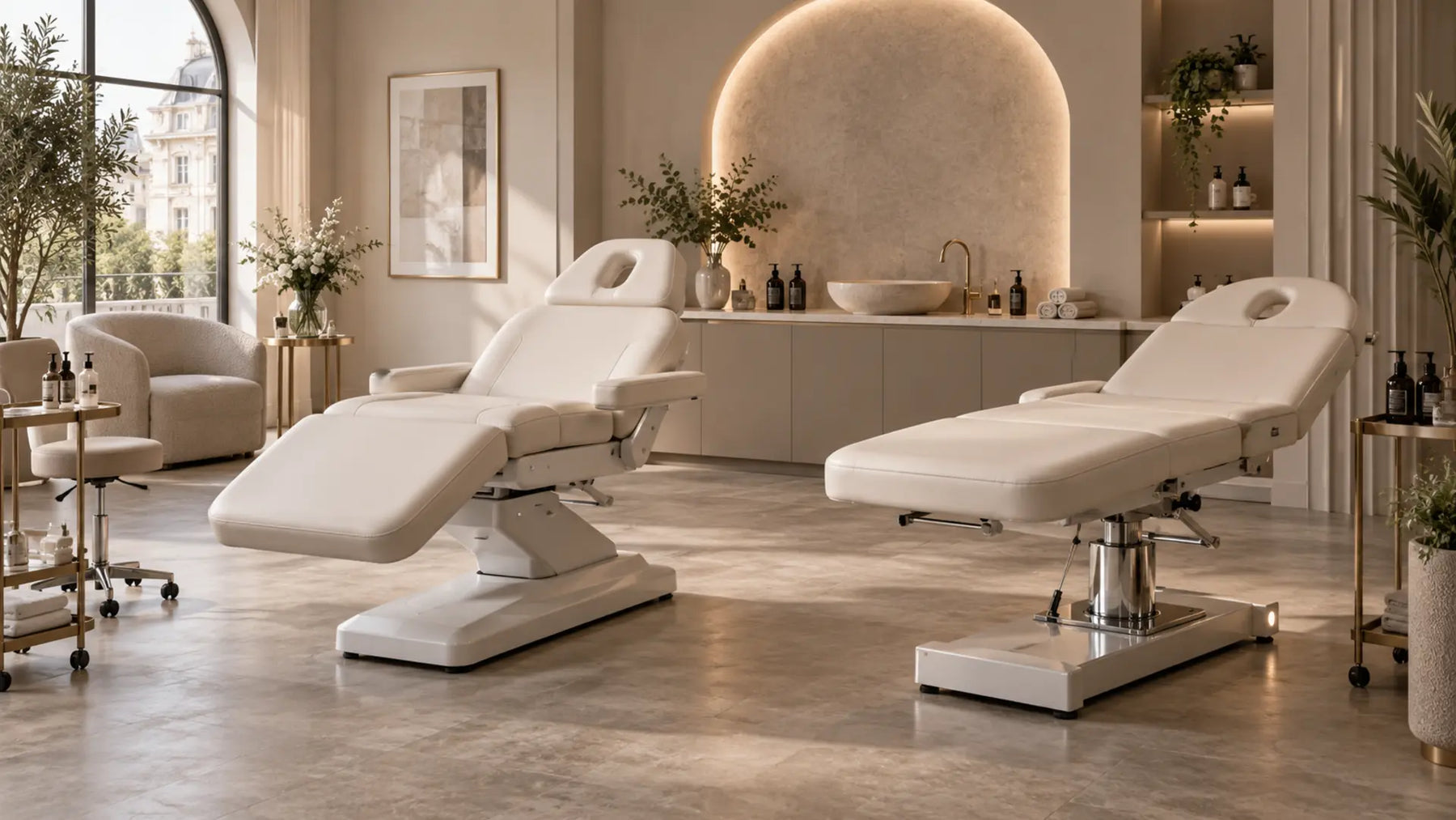 Premium professional salon interior: Electric vs Hydraulic Beauty Bed