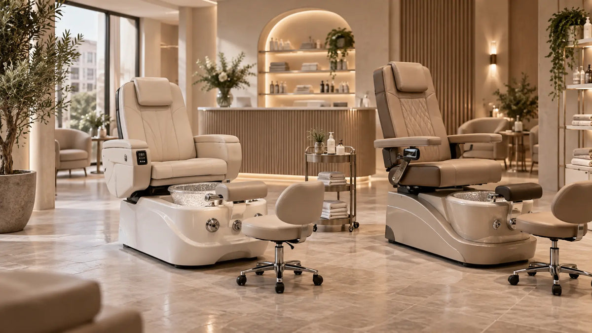 Premium professional salon interior: Electric vs Hydraulic Pedicure Chairs