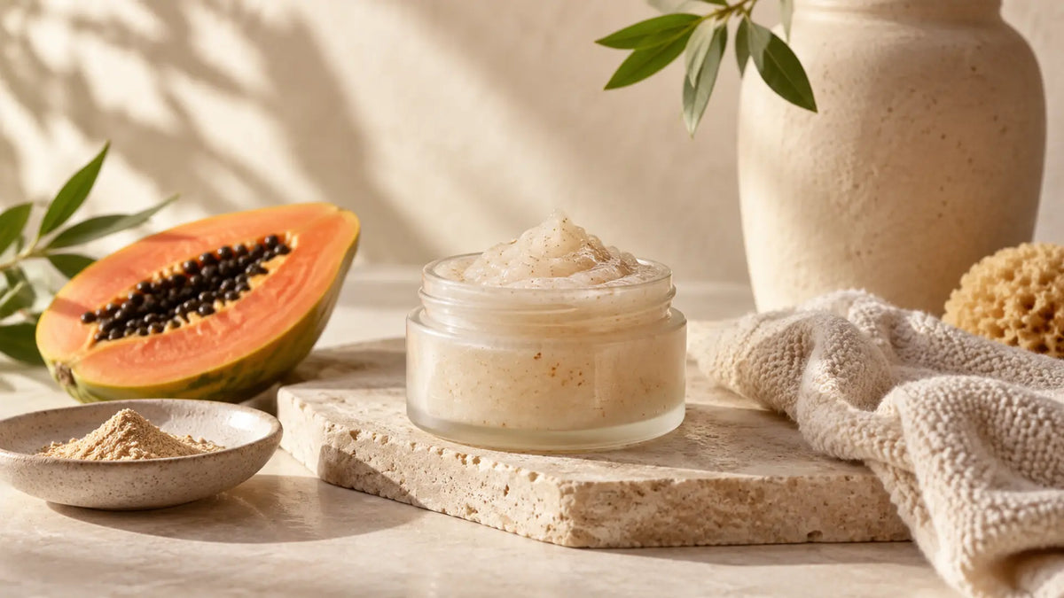Skincare editorial in soft natural light: Enzyme Peeling