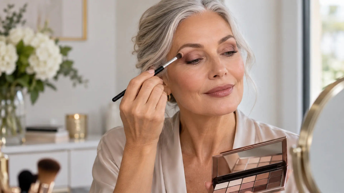 Beauty makeup editorial in warm neutral tones: Choose and Apply Eyeshadow for Mature Eyes