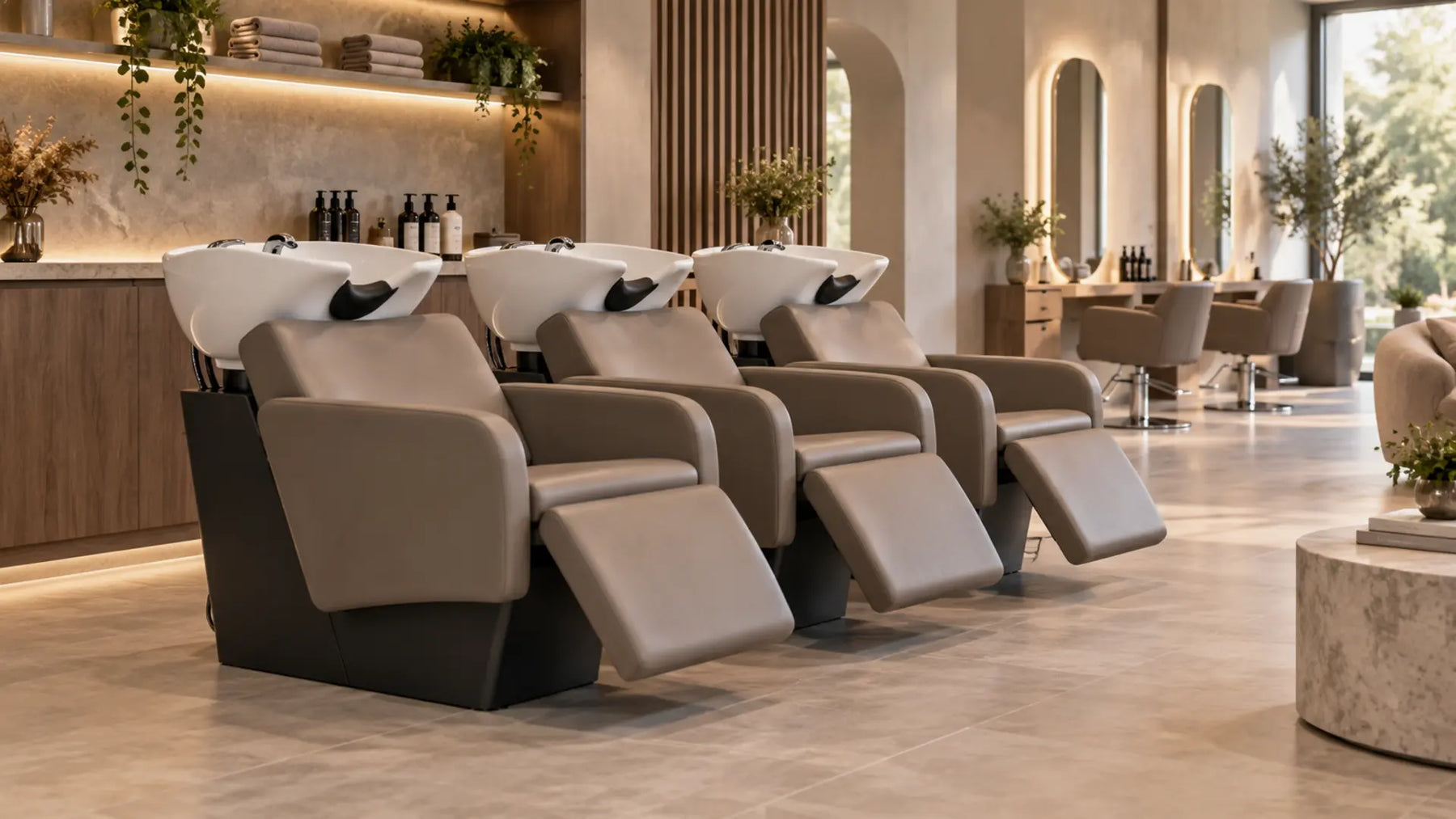 Premium professional salon interior: Hair Salon Backwash Plumbing