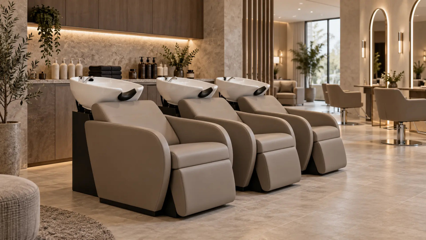 Premium professional salon interior: Hair Salon Backwash Units