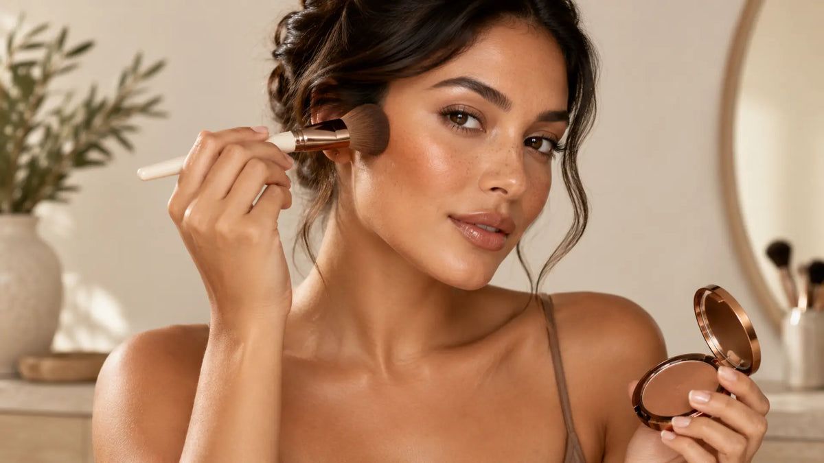 Beauty makeup editorial in warm neutral tones: Apply Bronzer Like a Pro