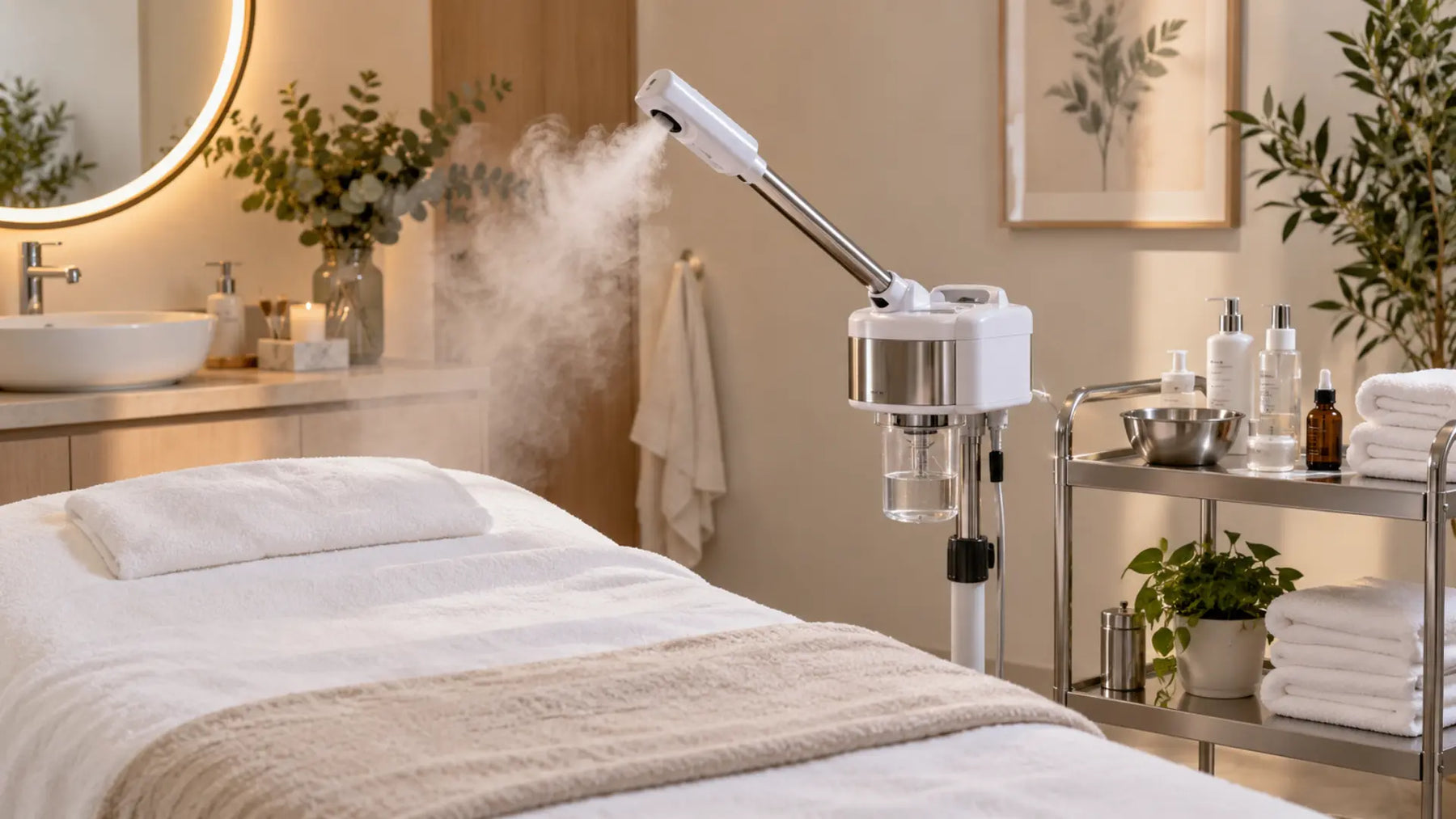 Professional salon equipment in a clean treatment room: Clean & Maintain a Professional Facial Steamer
