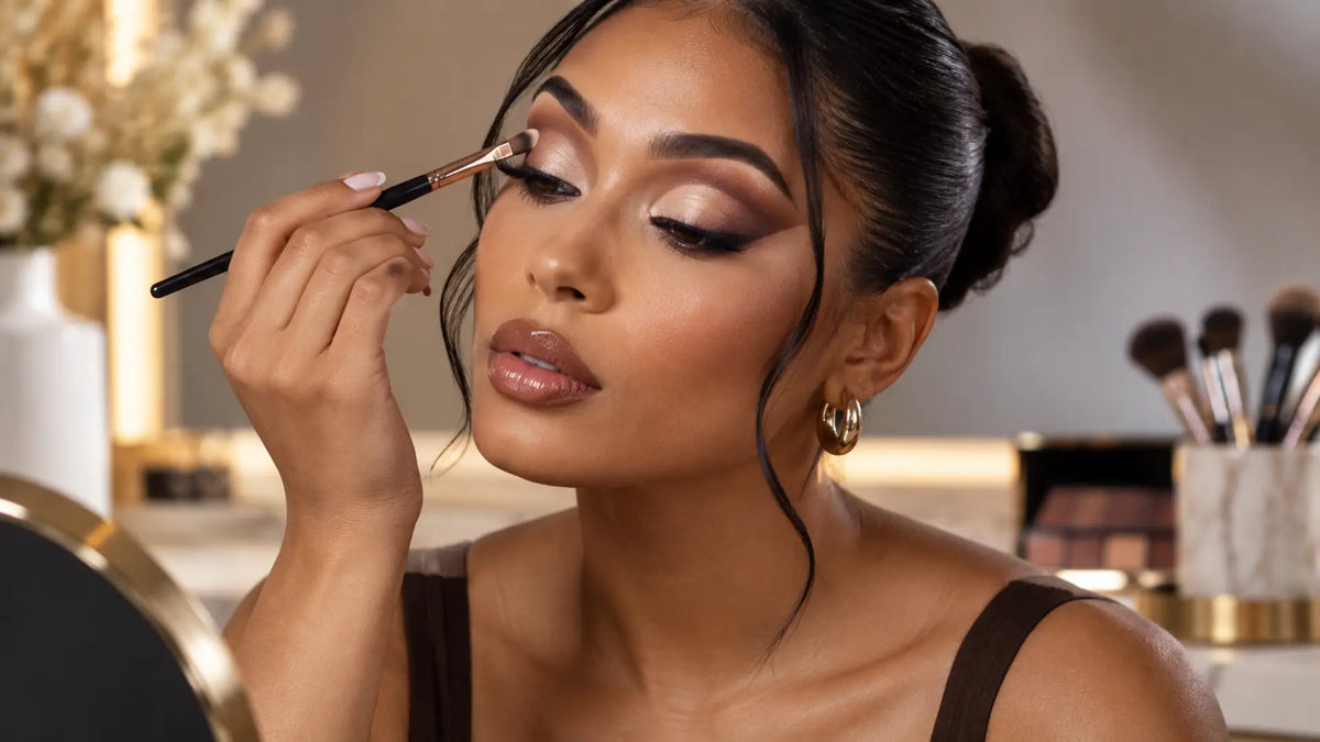 Beauty makeup editorial in warm neutral tones: Do a Cut Crease