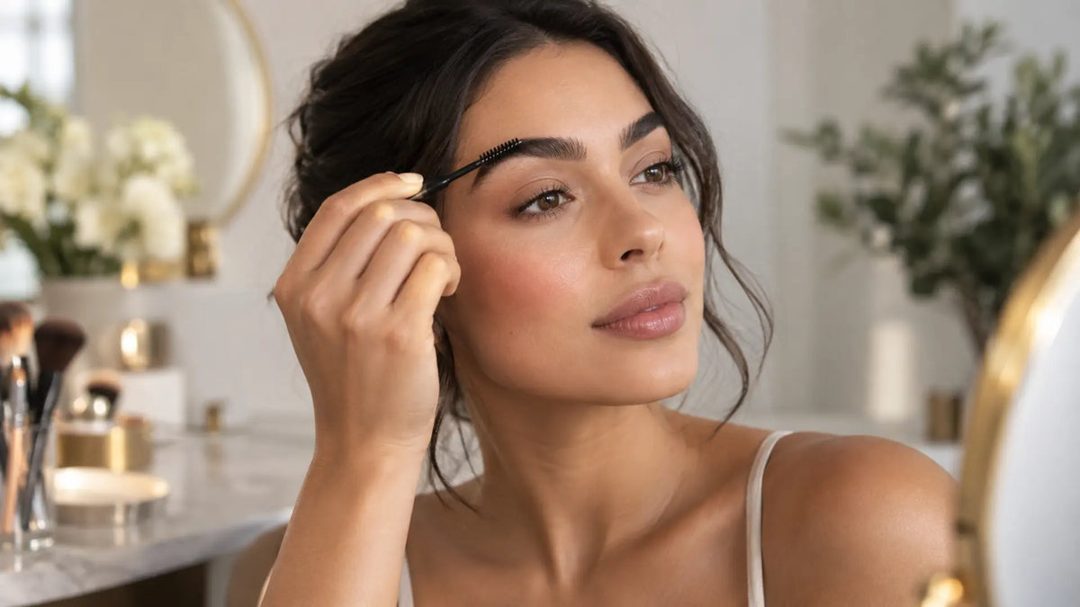 Beauty makeup editorial in warm neutral tones: Grow Your Eyebrows Fast and Thicker with these Easy Steps