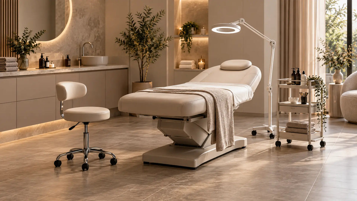 Premium professional salon interior: Match a Beauty Bed, Stool, Lamp & Trolley