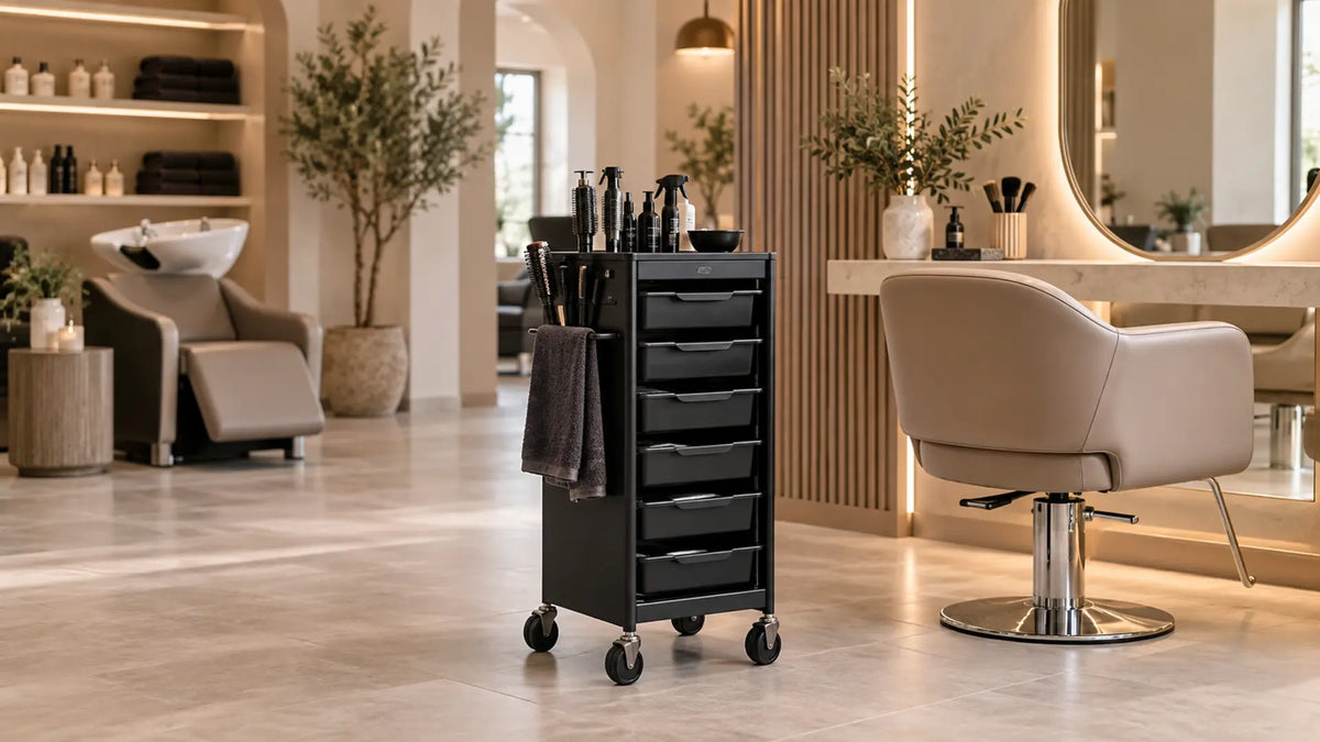 Premium professional salon interior: Organise & Clean a Salon Trolley