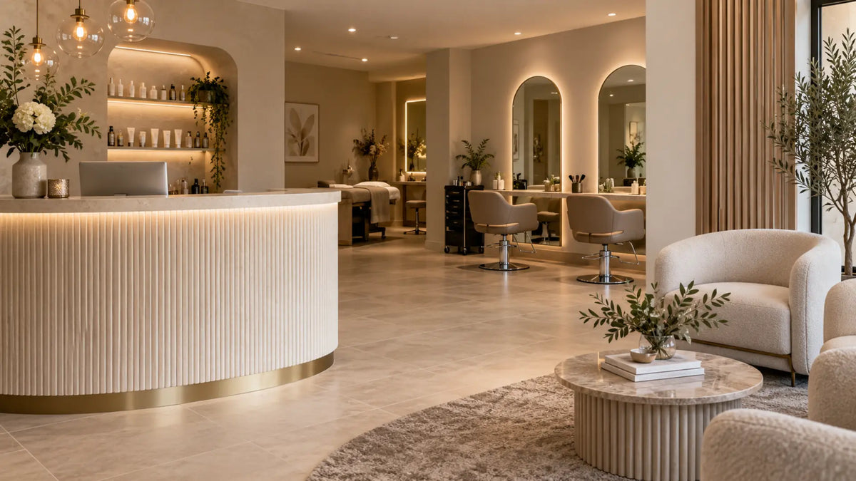 Premium professional salon interior: Plan a Small Salon Reception Area