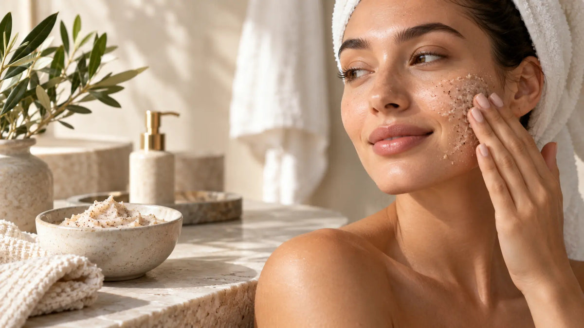 Skincare editorial in soft natural light: Use a Face Scrub Safely