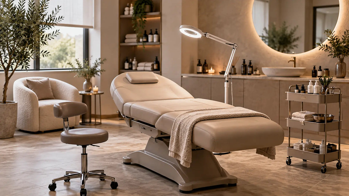 Premium professional salon interior: Protect Beauty Bed Upholstery from Tint, Wax & Pigments