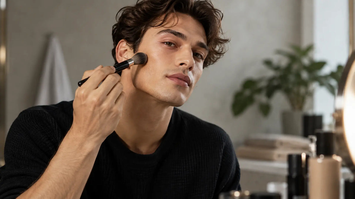 Beauty makeup editorial in warm neutral tones: Makeup for Men