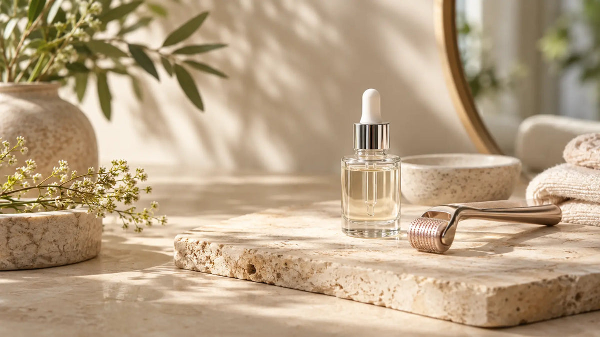 Skincare editorial in soft natural light: Can You Do Mesotherapy at Home? Safety & Professional Advice