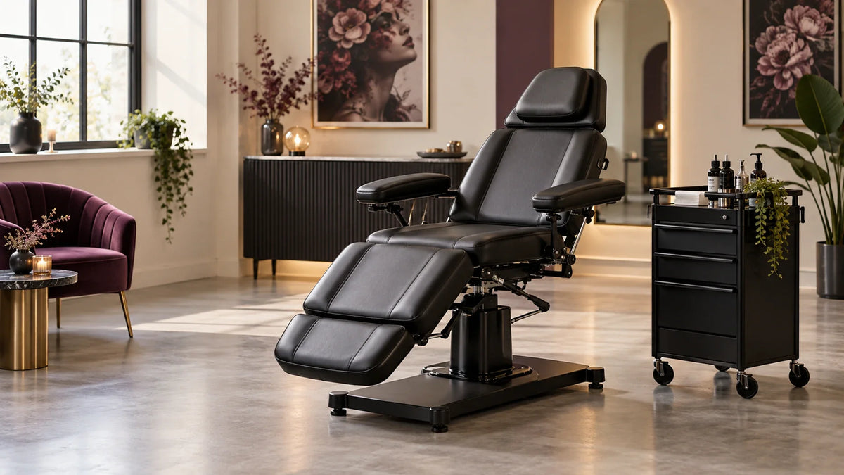 Tattoo chair buying in a professional setting; guide covers positioning, access, stability and cleanable surfaces