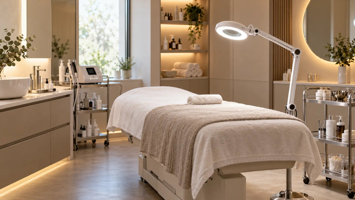 Professional salon equipment in a clean treatment room: Professional Treatment Lamps