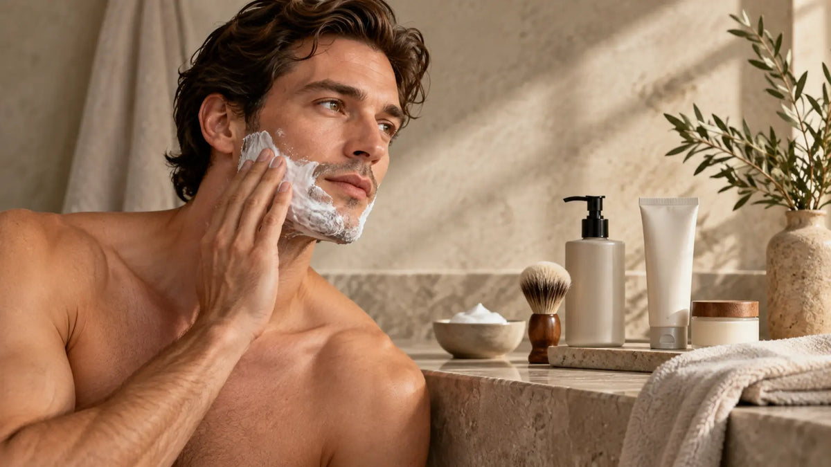 Skincare editorial in soft natural light: Men's Skincare Routine