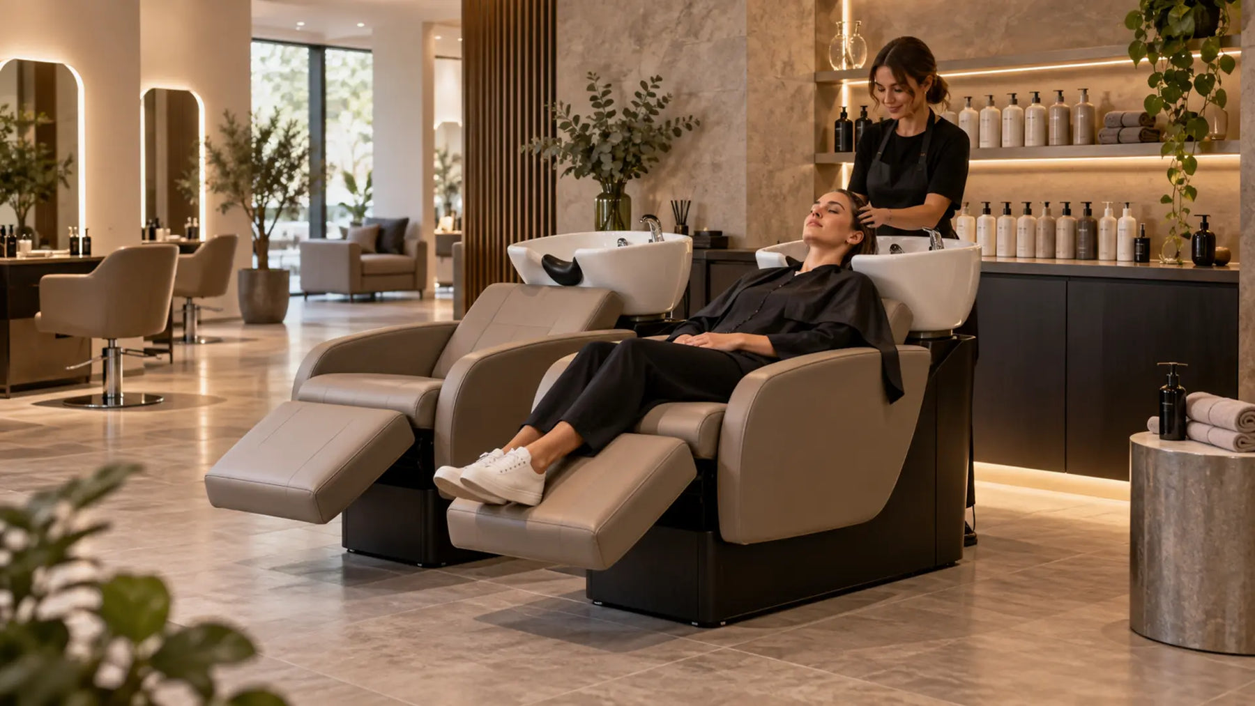 Premium professional salon interior: Reclining Backwash Units