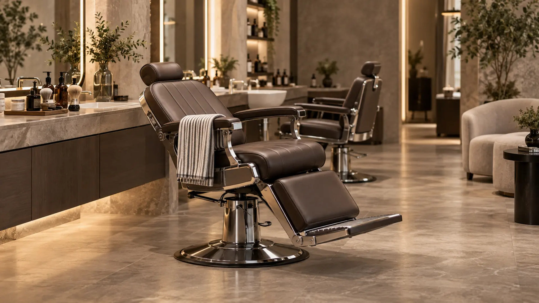 Premium professional salon interior: Reclining Barber Chairs