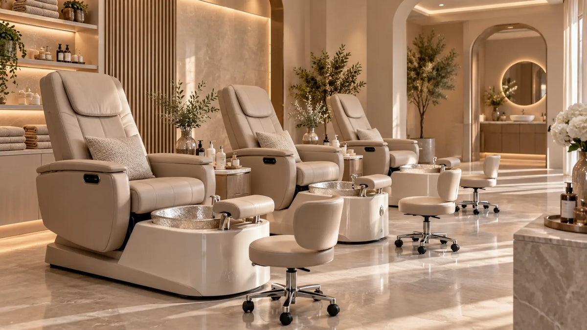 Premium professional salon interior: Reclining Pedicure Chairs