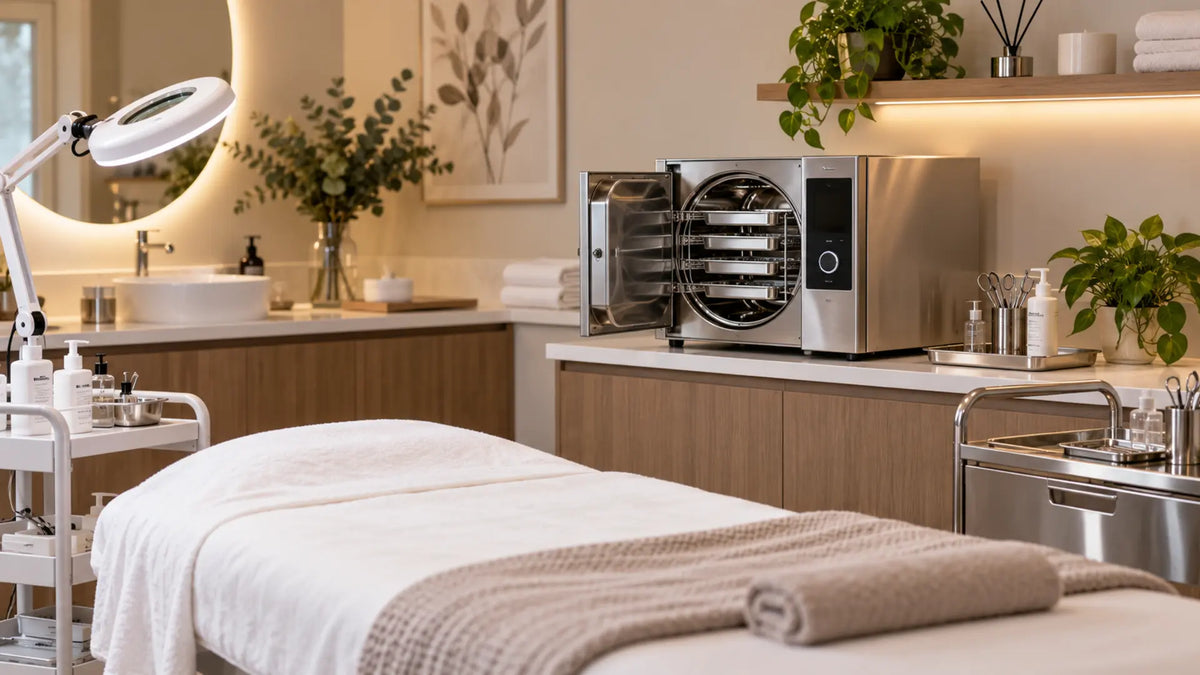Professional salon equipment in a clean treatment room: Autoclaves for Beauty Salons